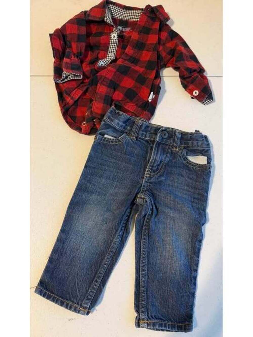 Rugged Butts Flannel Bodysuit and OshKosh B'gosh Jeans Set